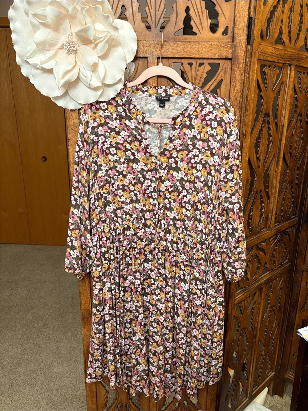 Pink & Mustard Midi Dress Size 1X